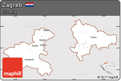 Classic Style Simple Map of Zagreb, cropped outside