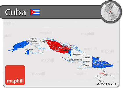 Flag 3D Map of Cuba, flag aligned to the middle