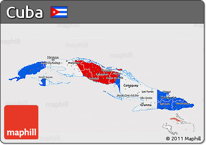 Flag 3D Map of Cuba, flag aligned to the middle