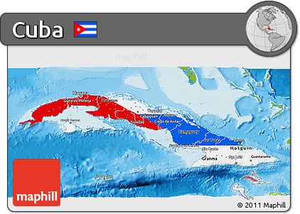 Flag 3D Map of Cuba, physical outside, bathymetry sea, flag centered