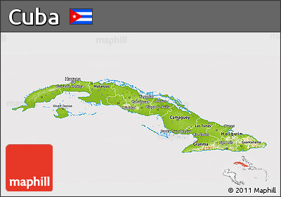 Physical 3D Map of Cuba, cropped outside