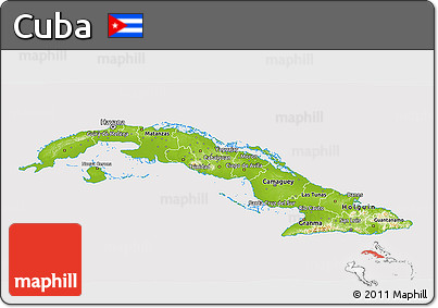 Physical 3D Map of Cuba, cropped outside