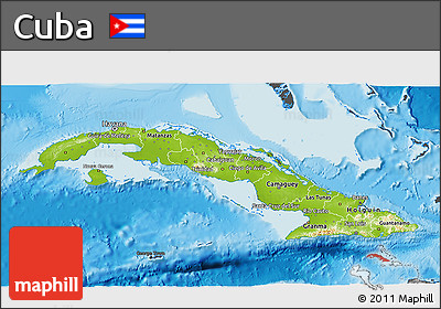 Physical 3D Map of Cuba, darken, desaturated, land only