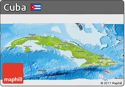 Physical 3D Map of Cuba, darken, desaturated, land only