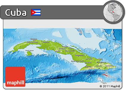 Physical 3D Map of Cuba, lighten, desaturated, land only