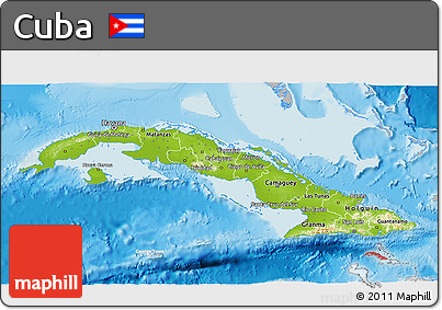 Physical 3D Map of Cuba, lighten, desaturated, land only