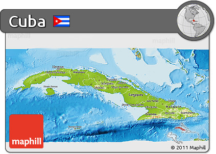 Physical 3D Map of Cuba, satellite outside, shaded relief sea