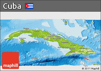 Physical 3D Map of Cuba, satellite outside, shaded relief sea