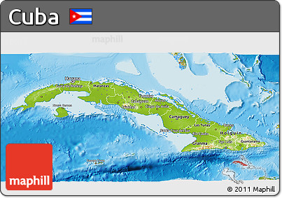 Physical 3D Map of Cuba, satellite outside, shaded relief sea