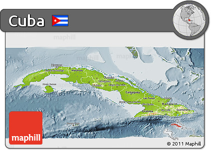 Physical 3D Map of Cuba, semi-desaturated