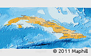 Political Shades 3D Map of Cuba, shaded relief outside, bathymetry sea