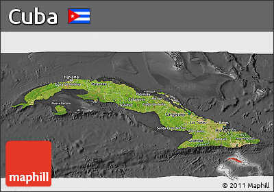 Satellite 3D Map of Cuba, darken, desaturated