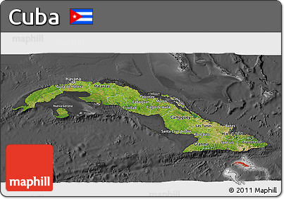 Satellite 3D Map of Cuba, darken, desaturated
