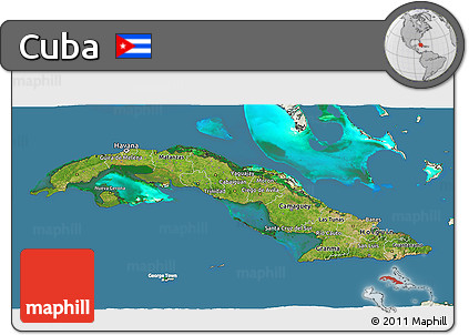 Satellite 3D Map of Cuba, lighten, land only