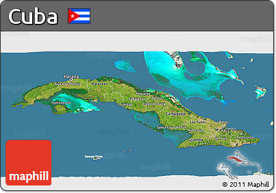 Satellite 3D Map of Cuba, lighten, land only