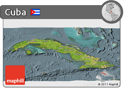 Satellite 3D Map of Cuba, semi-desaturated