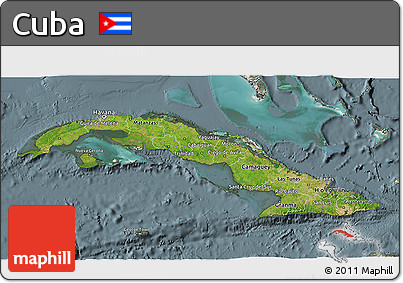 Satellite 3D Map of Cuba, semi-desaturated