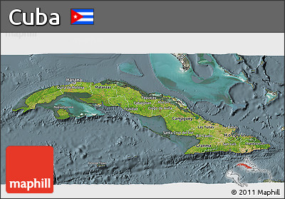Satellite 3D Map of Cuba, semi-desaturated