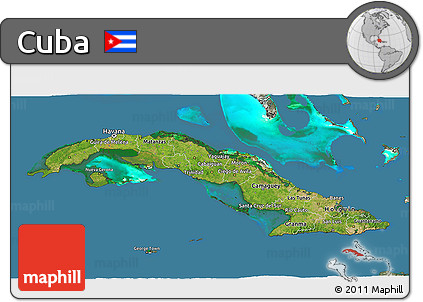 Satellite 3D Map of Cuba, semi-desaturated, land only