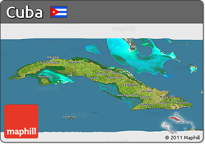 Satellite 3D Map of Cuba, semi-desaturated, land only
