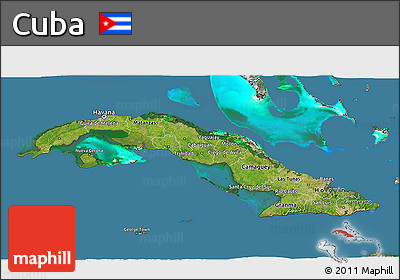 Satellite 3D Map of Cuba, semi-desaturated, land only