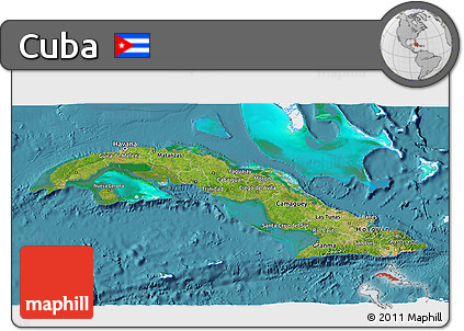 Satellite 3D Map of Cuba, single color outside