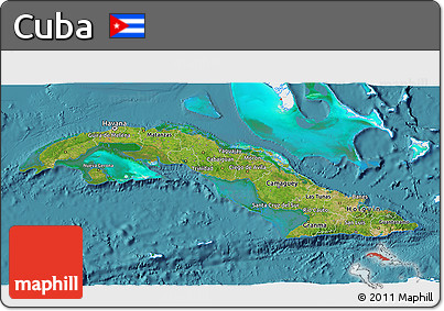 Satellite 3D Map of Cuba, single color outside
