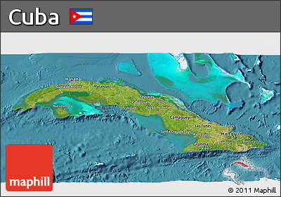 Satellite 3D Map of Cuba, single color outside