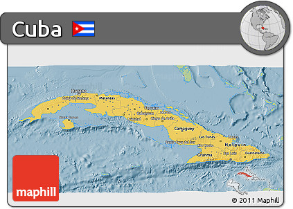 Savanna Style 3D Map of Cuba, single color outside