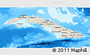 Shaded Relief 3D Map of Cuba, single color outside, bathymetry sea