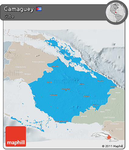 Political 3D Map of Camaguey, lighten, semi-desaturated