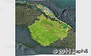 Satellite 3D Map of Camaguey, darken, semi-desaturated