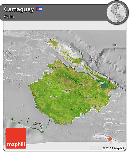 Satellite 3D Map of Camaguey, lighten, desaturated