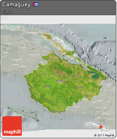 Satellite 3D Map of Camaguey, lighten, semi-desaturated