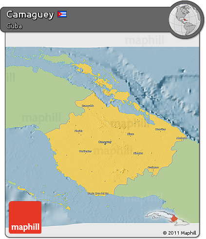 Savanna Style 3D Map of Camaguey, single color outside