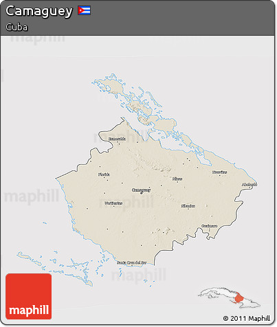 Shaded Relief 3D Map of Camaguey, cropped outside