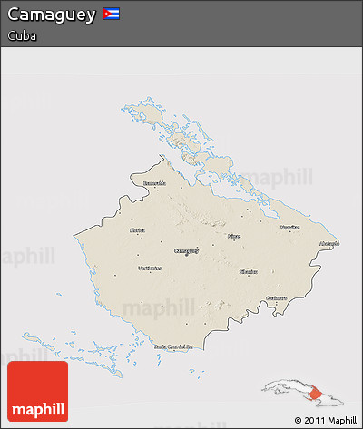 Shaded Relief 3D Map of Camaguey, cropped outside