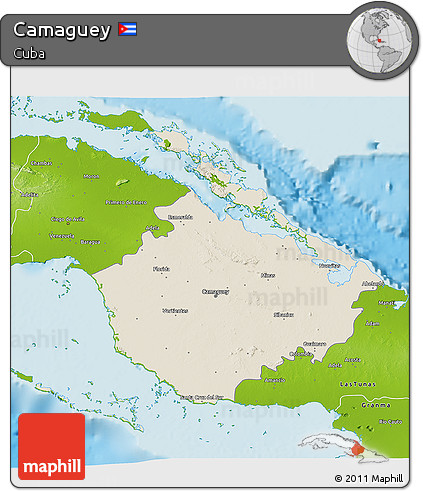 Shaded Relief 3D Map of Camaguey, physical outside