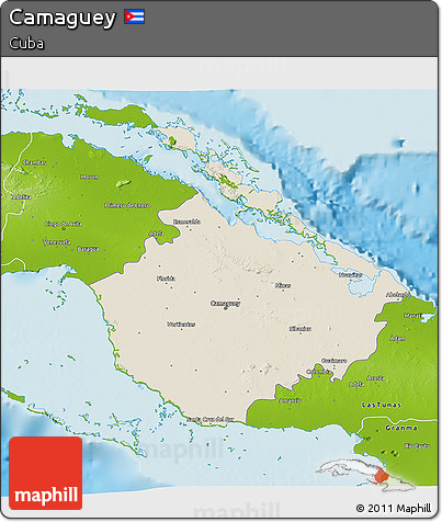 Shaded Relief 3D Map of Camaguey, physical outside