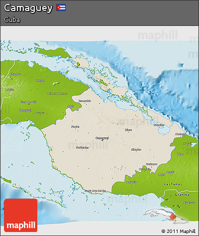 Shaded Relief 3D Map of Camaguey, physical outside