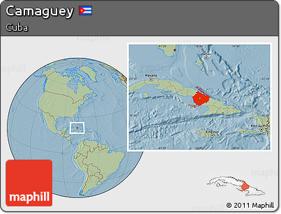 Savanna Style Location Map of Camaguey, hill shading