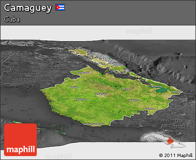 Satellite Panoramic Map of Camaguey, darken, desaturated