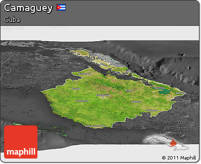 Satellite Panoramic Map of Camaguey, darken, desaturated