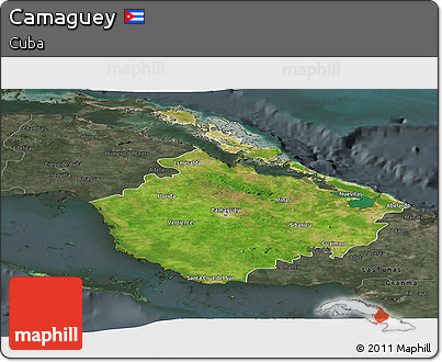 Satellite Panoramic Map of Camaguey, darken, semi-desaturated