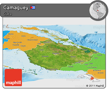 Satellite Panoramic Map of Camaguey, political outside