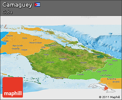 Satellite Panoramic Map of Camaguey, political outside