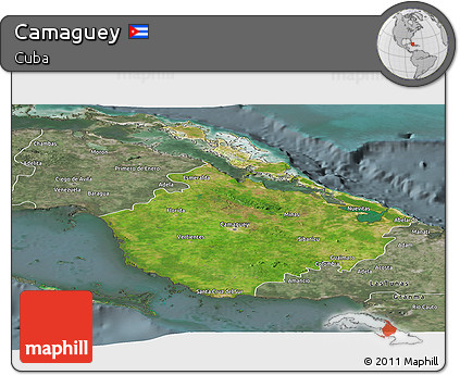 Satellite Panoramic Map of Camaguey, semi-desaturated