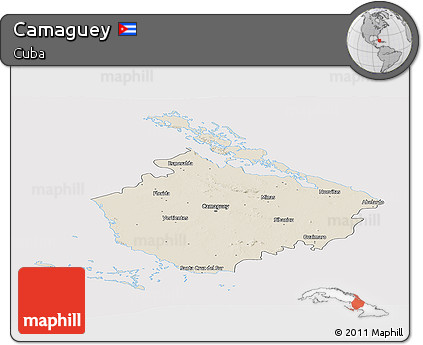 Shaded Relief Panoramic Map of Camaguey, cropped outside
