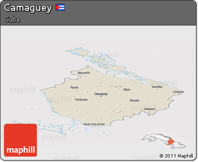 Shaded Relief Panoramic Map of Camaguey, cropped outside
