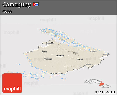 Shaded Relief Panoramic Map of Camaguey, cropped outside